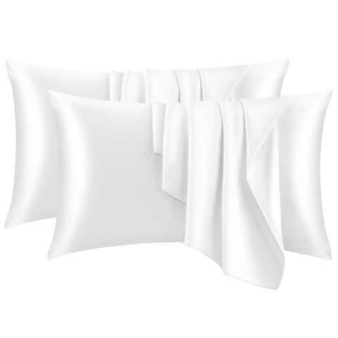 Rootz 2 Set Satin Pillow Covers - Silky Soft - Smooth Sleep - Hair Care - White 30x50 cm - Zipper - Wrinkle-Free