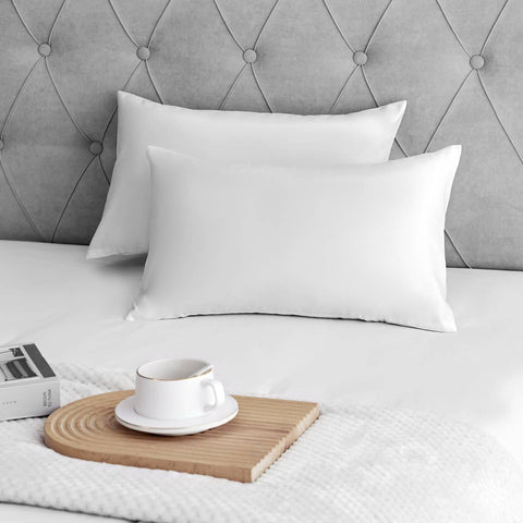 Rootz 2 Set Satin Pillow Covers - Silky Soft - Smooth Sleep - Hair Care - White 30x50 cm - Zipper - Wrinkle-Free