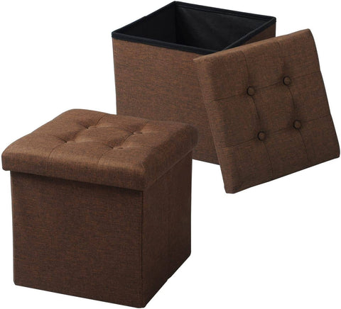 Rootz Storage Stool - Foldable Ottoman - Comfortable Seating - 37.5cm x 38cm x 37.5cm - Brown/Cream White/Dark Gray/Light Gray