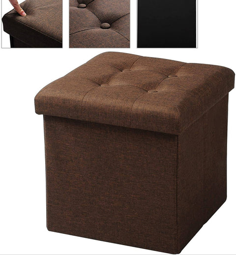Rootz Storage Stool - Foldable Ottoman - Comfortable Seating - 37.5cm x 38cm x 37.5cm - Brown/Cream White/Dark Gray/Light Gray