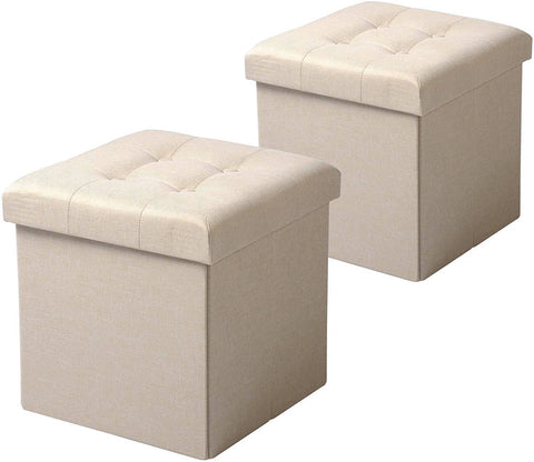 Rootz Foldable Ottoman Stool Set - Storage Chest - Portable Bench - Sturdy & Durable - 37.5cm x 38cm x 37.5cm