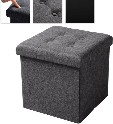 Rootz Storage Stool - Folding Bench - Ottoman - MDF & Linen - 38L Storage - Breathable Cover - 37.5cm x 38cm x 37.5cm