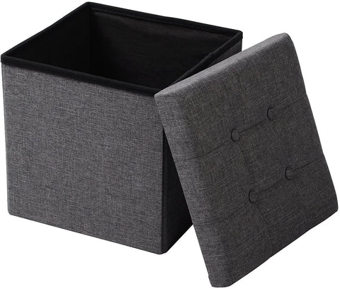 Rootz Storage Stool - Folding Bench - Ottoman - MDF & Linen - 38L Storage - Breathable Cover - 37.5cm x 38cm x 37.5cm