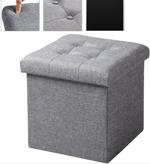 Rootz Foldable Storage Stools Set - Cube Bench - Ottoman Box - Sturdy Structure - Breathable Linen Cover - 37.5cm x 38cm x 37.5cm