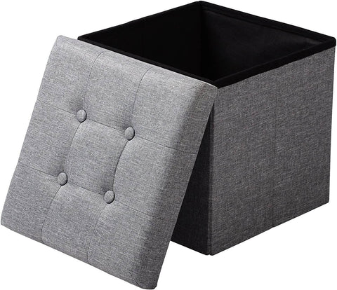 Rootz Foldable Storage Stools Set - Cube Bench - Ottoman Box - Sturdy Structure - Breathable Linen Cover - 37.5cm x 38cm x 37.5cm