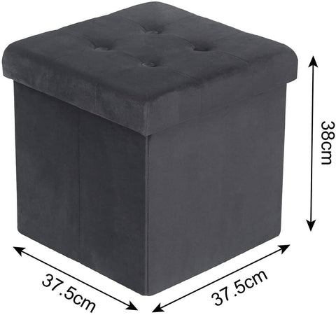 Rootz Velvet Storage Stool Set - Cube Seat - Folding Ottoman - Large Storage Capacity - 37.5cm x 38cm x 37.5cm - Pack of 2