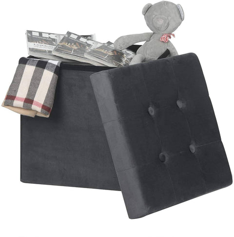 Rootz Velvet Storage Stool Set - Cube Seat - Folding Ottoman - Large Storage Capacity - 37.5cm x 38cm x 37.5cm - Pack of 2