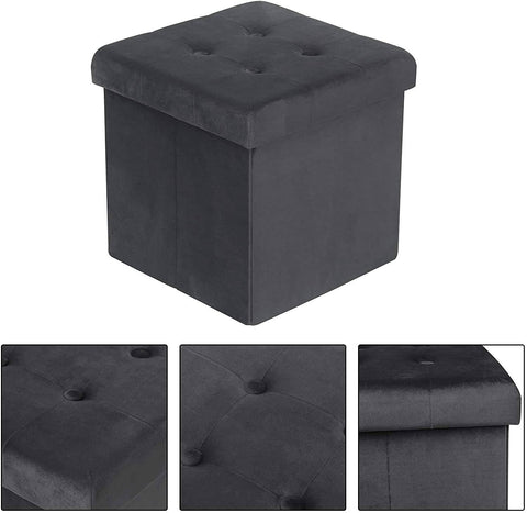 Rootz Velvet Storage Stool Set - Cube Seat - Folding Ottoman - Large Storage Capacity - 37.5cm x 38cm x 37.5cm - Pack of 2