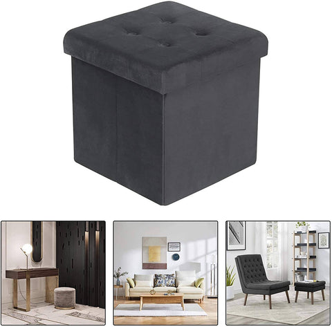 Rootz Velvet Storage Stool Set - Cube Seat - Folding Ottoman - Large Storage Capacity - 37.5cm x 38cm x 37.5cm - Pack of 2