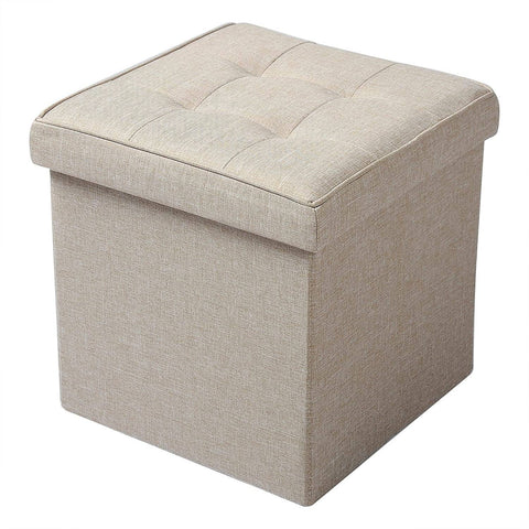 Rootz Foldable Storage Stools - Ottoman Stools - Space-Saving Furniture - Linen Material - 37.5cm x 37.5cm x 38cm