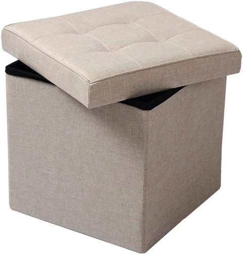 Rootz Foldable Storage Stools - Ottoman Stools - Space-Saving Furniture - Linen Material - 37.5cm x 37.5cm x 38cm