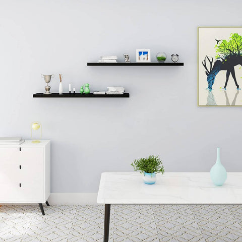 Rootz 2 Piece Wall Shelf Set - Floating Shelves - Freely Hanging Boards - High Resilience - 25x22.9x3.8cm - Black MDF