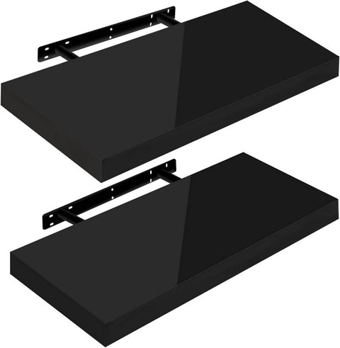 Rootz 2 Set Wall Shelf - Floating Shelf - Wood Board - Moisture-Resistant - 50x22.9x3.8cm - Black