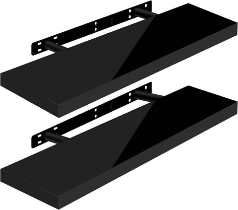 Rootz 2 Piece Set Wall Shelf - Floating Shelf - Wall Board - Moisture Resistant MDF - (Black, 70x22.9x3.8cm)