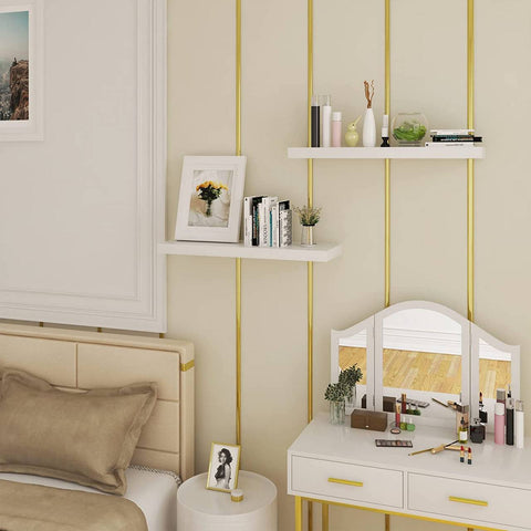 Rootz 2 Set Wall Shelves - Floating Shelves - Wood Boards - Moisture-Resistant - 60x22.9x3.8cm - High Gloss White Finish