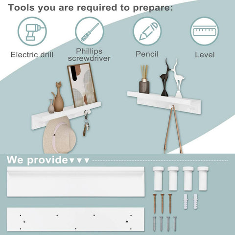 Rootz Baroque Style Wall Shelf Set - White Floating Shelf - Wall Mounted Shelves - MDF - Storage & Display - 51cm x 12cm x 10cm