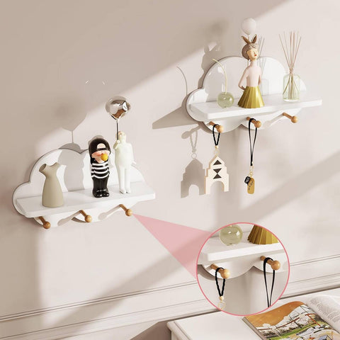 Rootz Cloud Kids Wall Shelf - Children's Floating Shelf - Cute Wall Decor - E1 MDF - 36cm x 12cm x 20.5cm