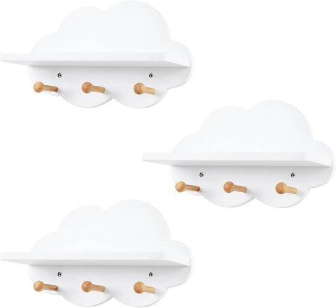 Rootz Cloud Kids Wall Shelf - Children's Floating Shelf - Cute Wall Decor - E1 MDF - 36cm x 12cm x 20.5cm
