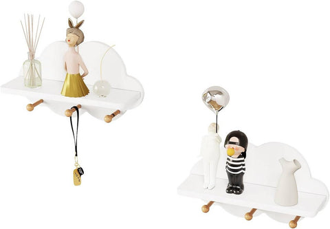 Rootz Cloud Kids Wall Shelf - Children's Floating Shelf - Cute Wall Decor - E1 MDF - 36cm x 12cm x 20.5cm