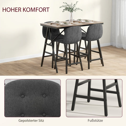 Rootz 5-Piece Bar Table Set - Dining Set - Pub Table and Chairs - Industrial Design - Space-saving - Dark Gray - 120cm x 60cm x 91cm