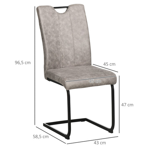 Rootz Set of 4 Dining Chairs - Kitchen Chairs - Upholstered Seats - Microfiber Comfort - 43x58.5x96.5 cm - Grey, Black Steel Sleigh Legs