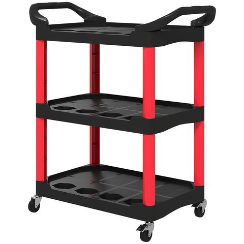 Rootz Tool Car - Utility Cart - Mobile Storage - Side Handles - 83cm x 43cm x 97cm - Red
