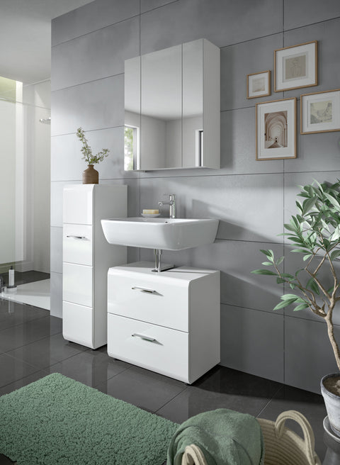 Rootz White High Gloss Storage Unit - Cabinet - Shelving - Space-Saving - 30x106x30cm - Easy Assembly