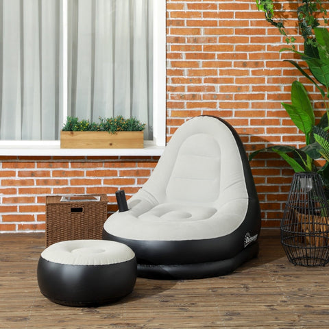 Rootz Inflatable Chair Set - Air Chair - Outdoor Lounger - Ergonomic Design - Durable Plastic - Convenient Cup Holder - 125cm x 100cm x 87cm - Light Gray + Black
