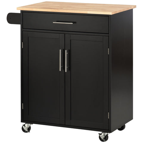 Rootz Kitchen Trolley on Wheels - Serving Cart - Mobile Kitchen Island - Ample Storage - 83W x 45D x 91.5H cm Black-Brown