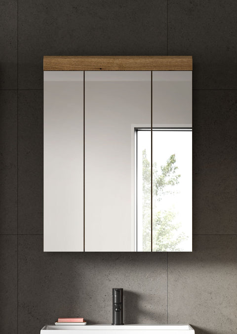 Rootz Mirror Cabinet Brown- Bathroom Storage - Mirrored Doors - Easy-Care - 60 x 79 x 18 cm