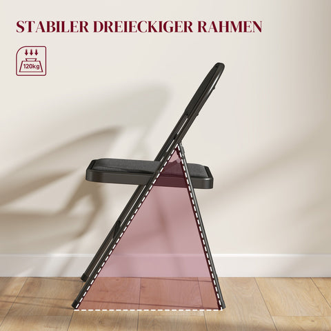 Rootz 4 Set Folding Chairs - Portable Office Chairs - Reception Seating - Durable Metal Legs - Linen Look Black - 45cm x 46cm x 78cm