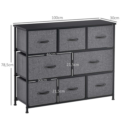 Rootz Chest of Drawers - Cabinet Storage - Fabric Organizer - Foldable Design - 100 x 30 x 78.5 cm - Grey