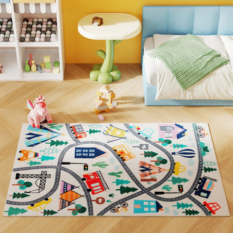 Rootz Carpet - Motorway Pattern - Soft Fleece Rug - Non-Slip Design - Easy to Care - 160cm x 120cm x 0.7cm