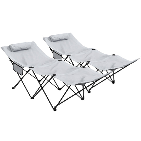 Rootz Lot de 2 Foldable Sun Loungers - Garden Loungers - Reclining Chairs - Oxford Headrest - 180cm x 58cm x 66cm