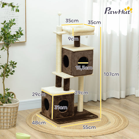 Rootz Cat Tree - Divisible Cat Tower - Indoor Cat Playground - Cozy Hideaway - 55cm x 48cm x 107cm