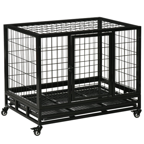 Rootz Dog Cage - Animal Transport Cage - Pet Playpen - Removable Tray - 92cm x 62cm x 75cm - Easy Mobility