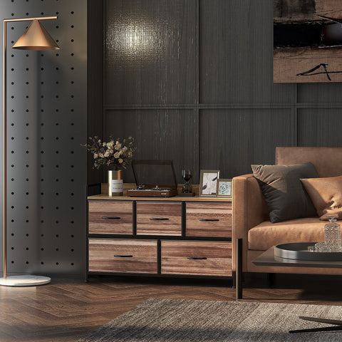 Rootz Chest of Drawers Storage - Fabric Organizer - 5 Drawer Storage - Space-saving Elegance - 98cm x 29cm x 63cm