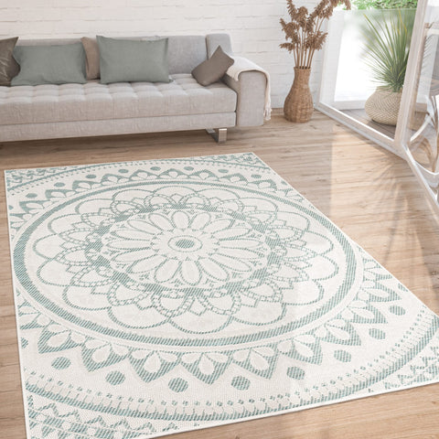 Round Outdoor Rug – Durable Polypropylene – Easy Clean – Lace Pattern – Patio Balcony Decor