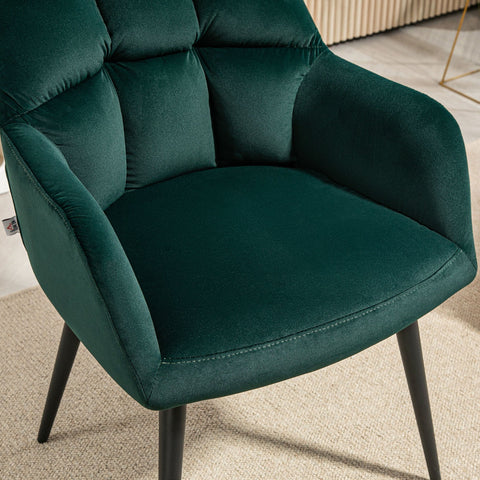 Rootz Upholstered Chair - Accented Chair - Decorative Quilting - Velvet Look - Holds Up to 120 kg - 58.5cm x 59cm x 78.5cm - Green