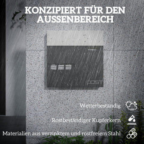 Rootz Grey Wall Mounted Mailbox - Outdoor Postbox - Lockable Mail Holder - Weather Resistant - 37cm x 10.5cm x 37cm