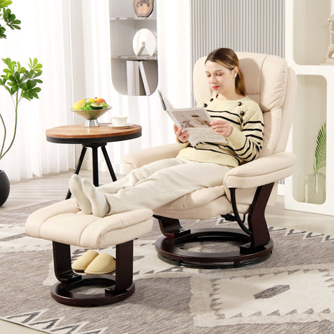 Rootz Relaxation Armchair with Foot Stool - Adjustable Armchair - Recliner Chair - 360° Rotary Freedom - Brown - 83cm x 83cm x 107cm