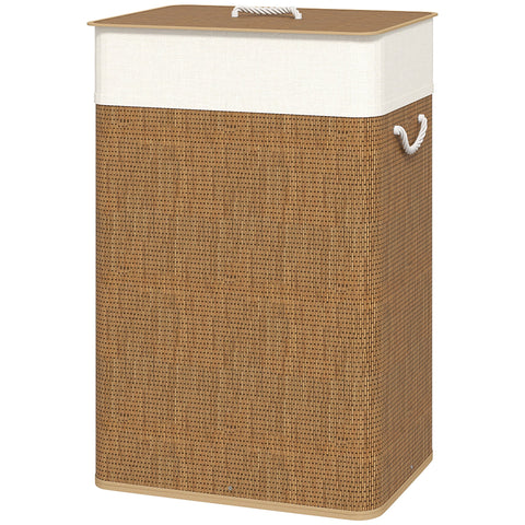 Rootz Bamboo Laundry Basket with Lid - Washing Collector - Removable Clothes Sack - 72L Capacity - 40cm x 30cm x 60cm - Bamboo Handles Brown