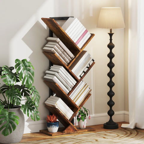 Rootz Bookshelf Standregal - Narrow Office Shelf - Brown Bookcase - Space-Saving Design - 50cm x 24cm x 109cm