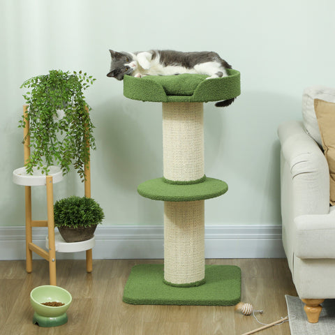 Rootz Cat Tree - Cat Tower - Scratching Post - Lamb Wool Comfort - 91cm x 45cm x 45cm - Green
