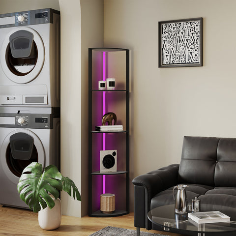 Rootz LED Floor Lamp - Dimmable Standing Light - RGB Lamp with Shelf - Remote-Controlled - Space-Saving Design - 42cm x 29.5cm x 163cm