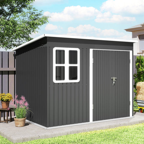 Rootz Metal Garden Shed - Outdoor Storage House - Tool Shed - Weather-Resistant, Secure Lock, 260x177x190cm, Grey and White, Window, Air Vents