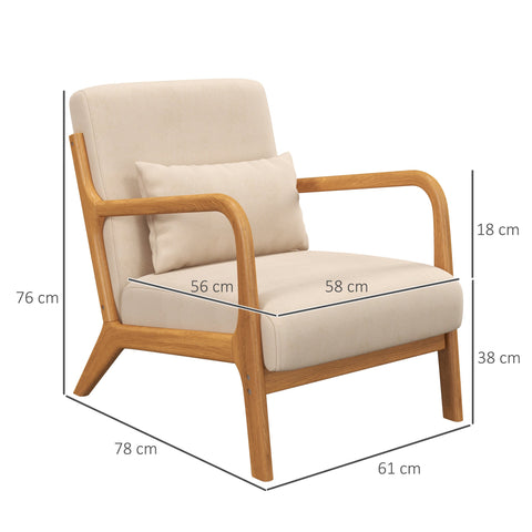Rootz Lounge Chair - Armchair - Relax Chair - Deep Seat Comfort - 61cm x 78cm x 76cm - Brown Velor - Rubberwood Frame - 3 Cushions Included