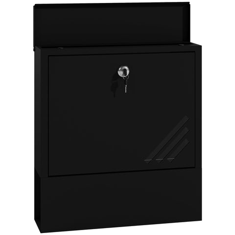 Rootz Black Mailbox with Viewing Window - Wall Mountable - Lockable - Rust & Weatherproof - 30cm x 8.5cm x 32.5cm
