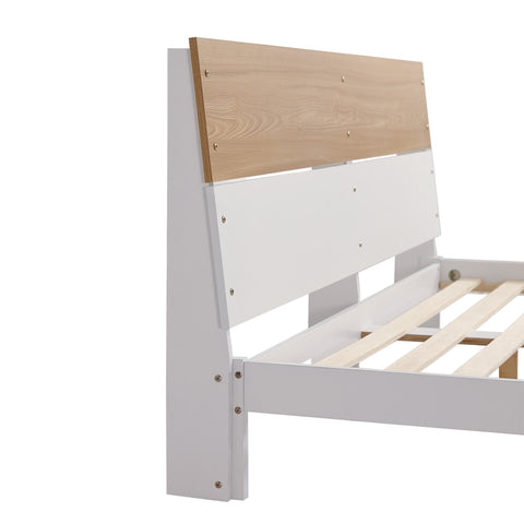 Rootz Double Bed with Headboard - Modern Bed - Sturdy Frame - Optimal Stability - 216.5cm x 172cm x 82cm - White + Natural