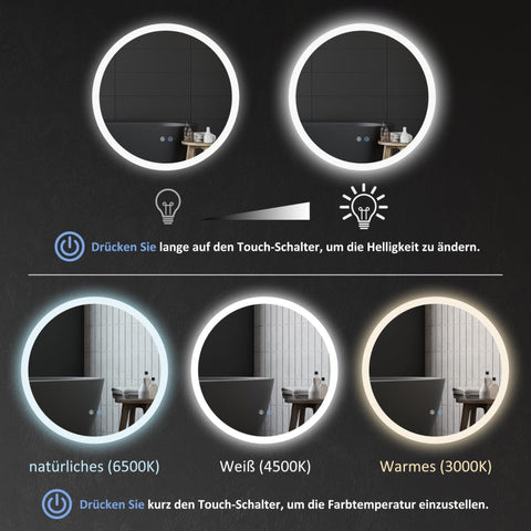 Rootz LED Bathroom Mirror - Wall Mounted Vanity Mirror - Adjustable Brightness - Memory Function - Defogging - IP44 - 60cm x 3cm